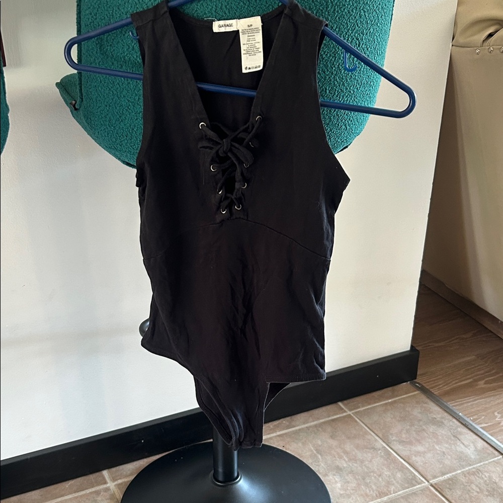 Garage Black Lace-Up Bodysuit